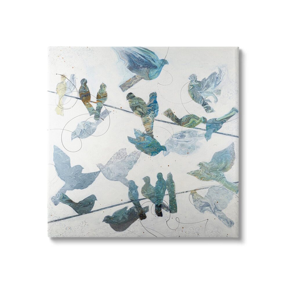 4216 Marbled Blue Birds Telephone Wire Speckled Collage, Design by Ruth